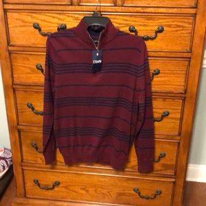 Men’s quarter zipper sweater, wine/navy stripes